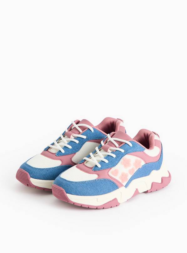 Pink Floral Denim Retro Chunky Trainers  13 Infant